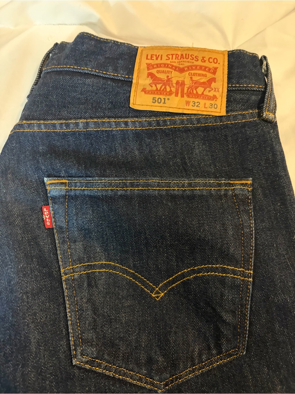 Levi's Straight Men's Jeans - Dark Blue Denim with Tan Patch